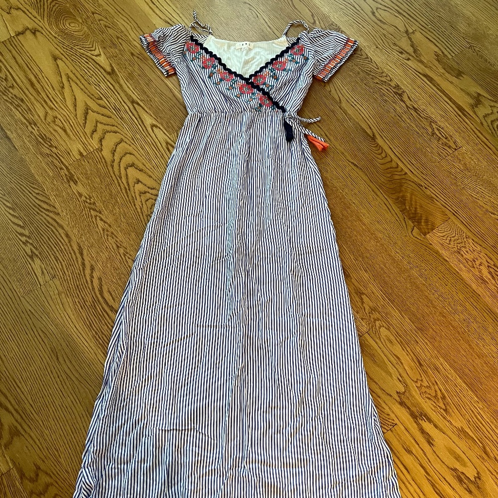 Long blue white striped dress